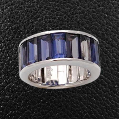 Gold Engagement Ring with SapphireEmerald cut Iolite Ring