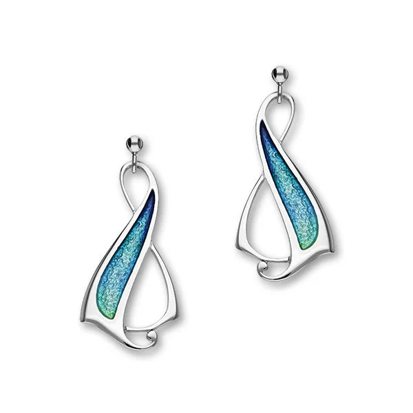 Butterfly Earrings-Archibald Knox Sterling Silver & Blue/Green Enamel Drop Earrings, EE34