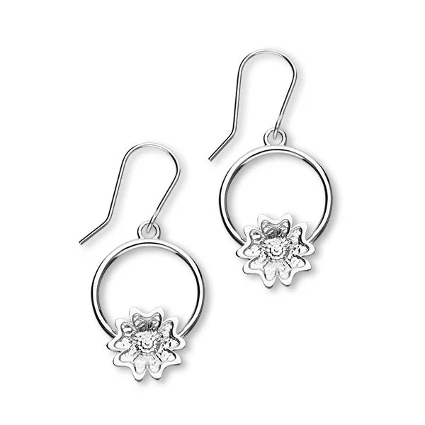 Gold Cluster Drop Earrings-Scottish Primrose Sterling Silver Hoop Drop Earrings, E1944