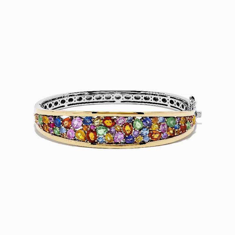 Bead Bracelets For Gift-Watercolors Sterling Silver & 18K Gold Multi Sapphire Bangle