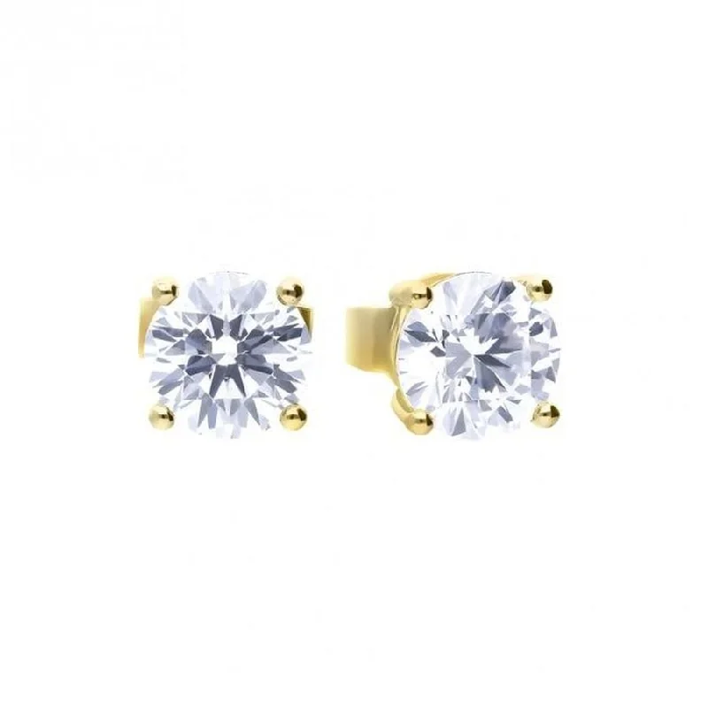 Artistic Gemstone Earrings-Gold Plated Silver 1.00ct Cubic Zirconia Solitaire Stud Earrings