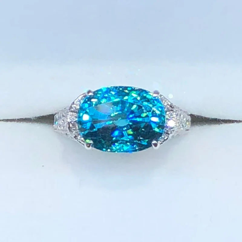 Custom Wedding Set for Him and HerBlue Zircon Ring