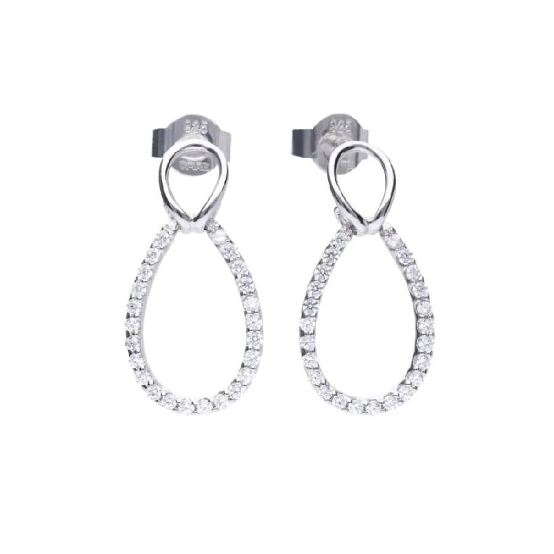 Vintage Earrings-Silver fine drop CZ earrings