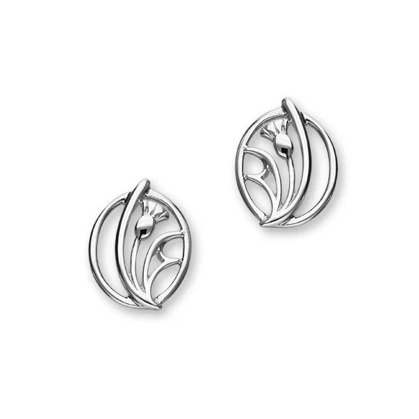 Black Hoop Earrings-Scottish Thistle Sterling Silver Abstract Stud Earrings, E1520