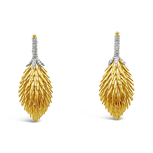 Handmade Pearl Drop Earrings-Gold & Diamond Pinecone Estate Earrings