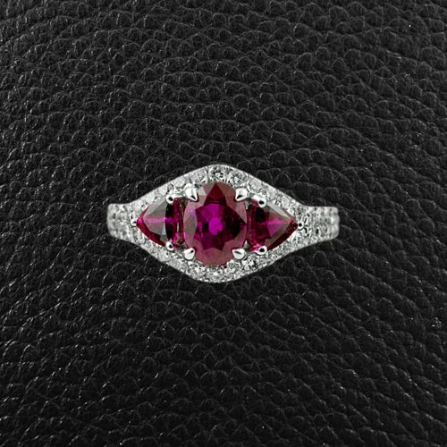 Silver Engagement Ring with CustomizationThree Ruby Ring with Diamonds