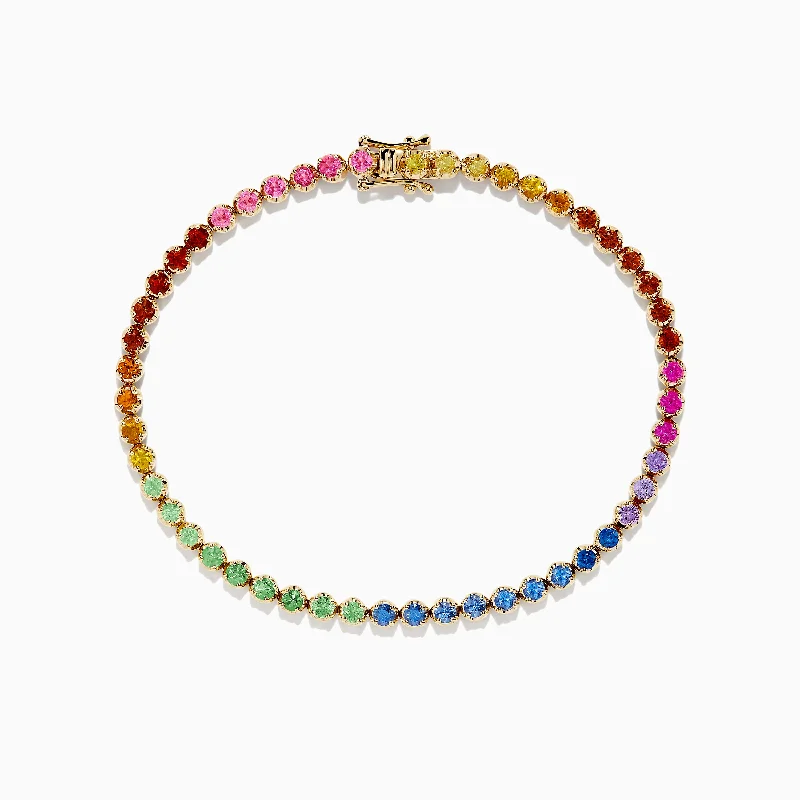 Trendy Bracelets-Watercolors 14K Yellow Gold Multi Sapphire Tennis Bracelet