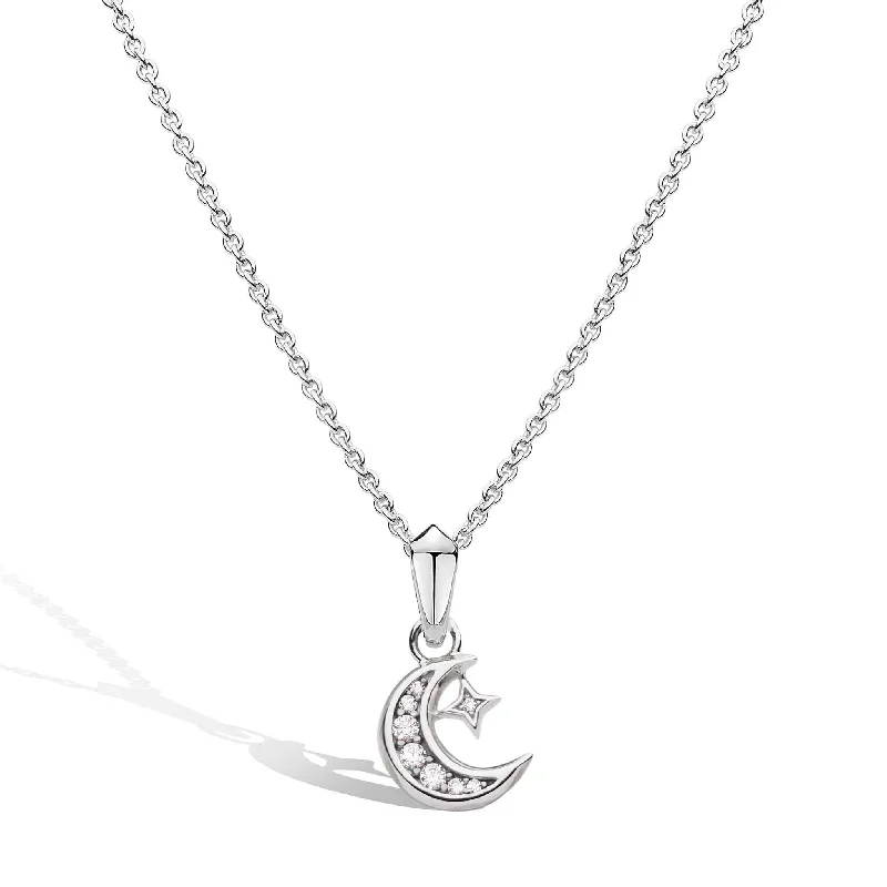 Classic Signet Ring-Beaded Necklace for Women-Silver Celeste Cubic Zirconia Set Crescent Moon Necklace