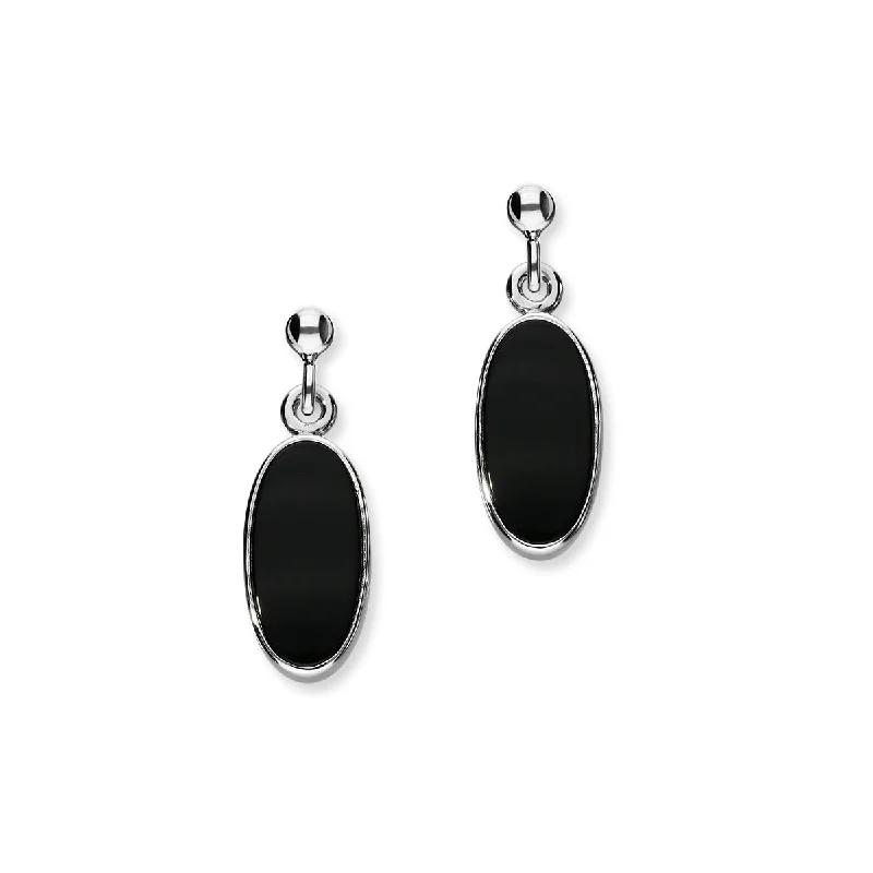 Sterling Silver Drop Earrings-Retro Silver Earrings SE19 Onyx