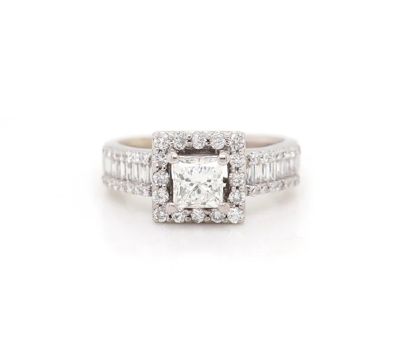 Custom Wedding Set with Diamond Accents1.25ctw Princess Baguette and Round Diamond Frame Engagement Ring in 14K