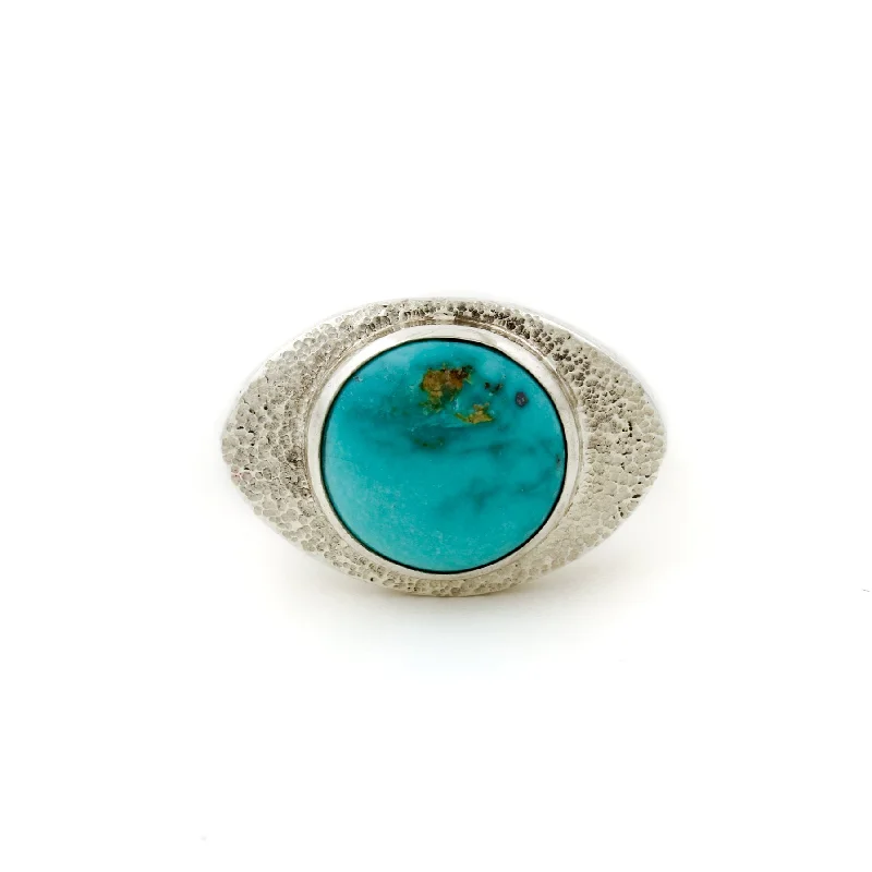 Men's Custom Engagement Ring with BirthstoneHand-Hammered Silver x Persian Turquoise "Eye Of God" Signet