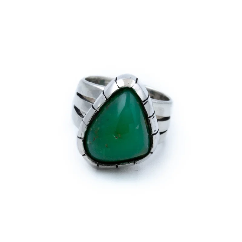 Personalized Name RingTriangular Green Chrysoprase Ring