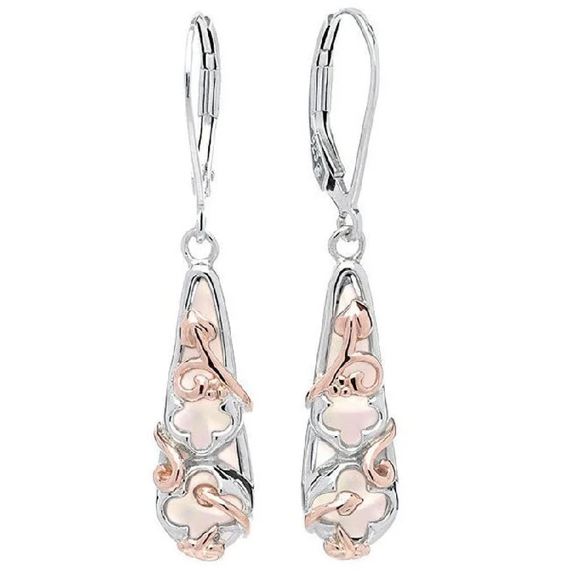 Classic Stud Hoop Earrings-Silver & 9ct Rose Gold Tudor Court Mother-Of-Pearl Drop Earrings