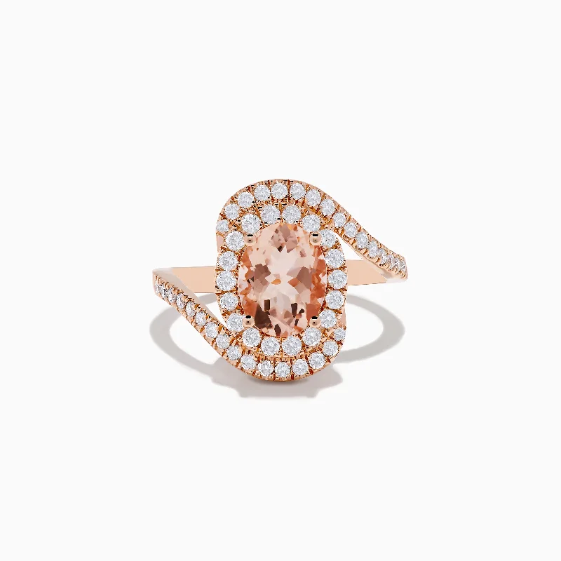 Silver Engagement Ring with Customization14K Rose Gold Morganite and Diamond Ring