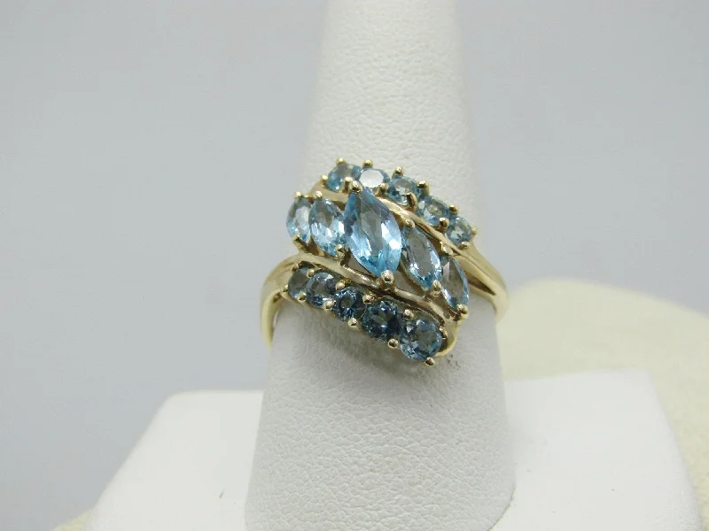 Custom Engagement Ring with Sapphire Design10kt Aquamarine Tiered Bypass Ring, Size 10.5, 2TCW, Yellow Gold, Signed Sanuk