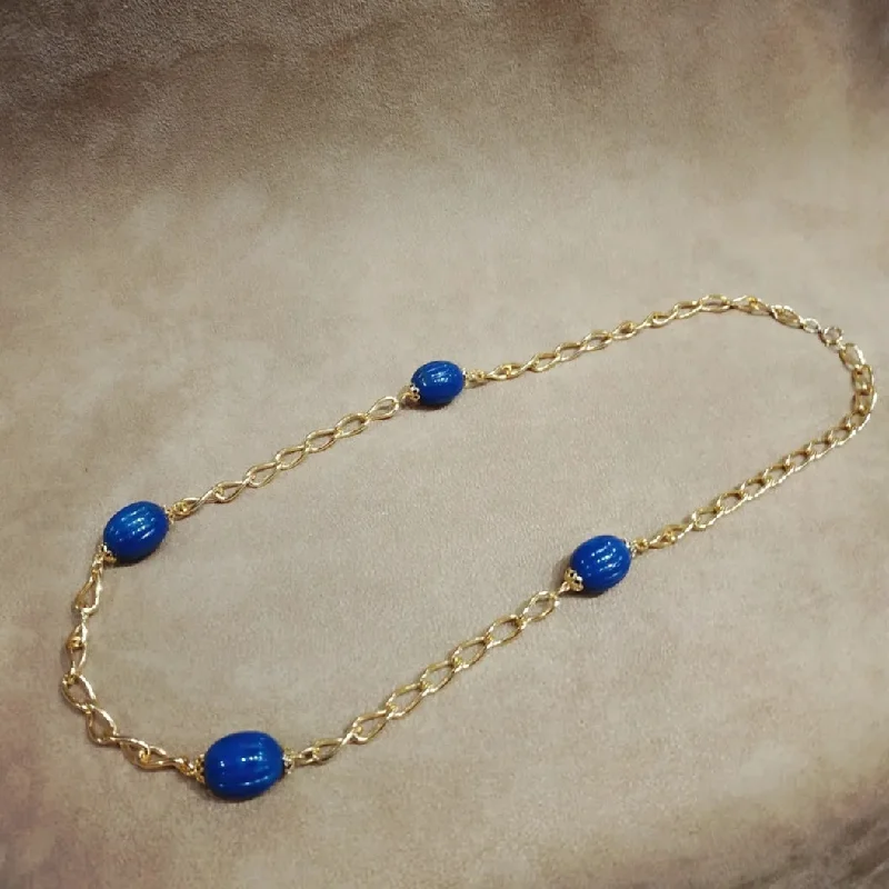 Simple Vintage Wedding Ring-Luxury Pendant Necklace Set for Wedding-Vintage Blue Scallop beads Long Gold Chain Necklace