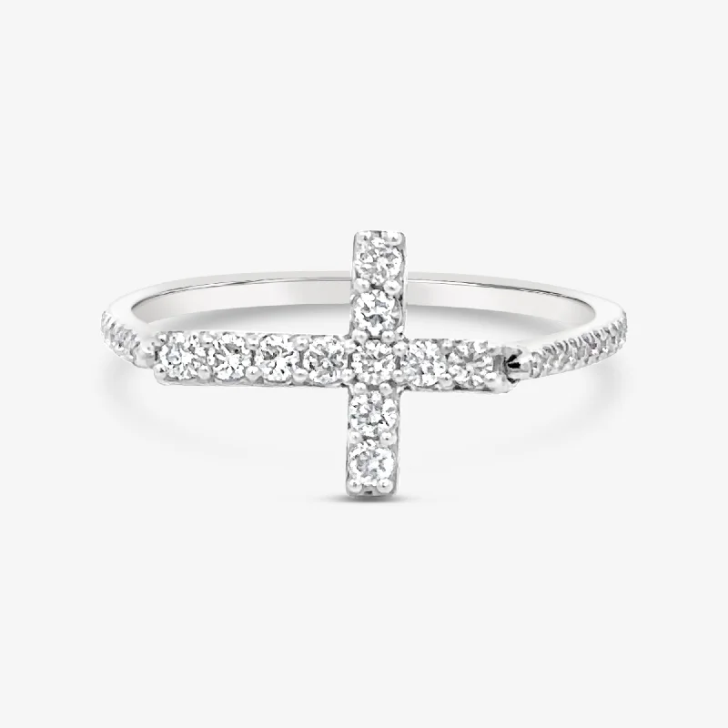 Simple Diamond Wedding Band for WomenEast West Diamond Cross Ring