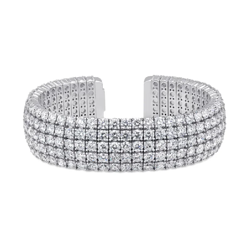 Bead Embellished Bangles-Uneek 5-Row Round Diamond Open Cuff Bracelet