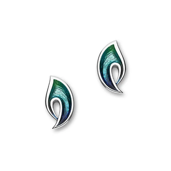 Unique Hoop Earrings-Rhapsody Sterling Silver & Blue/Green Enamel Stud Earrings, EE214