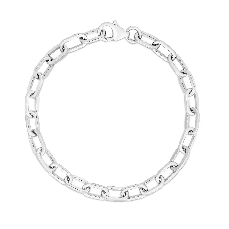 White Gold Bracelets-Silver Paperclip Chain Bracelet