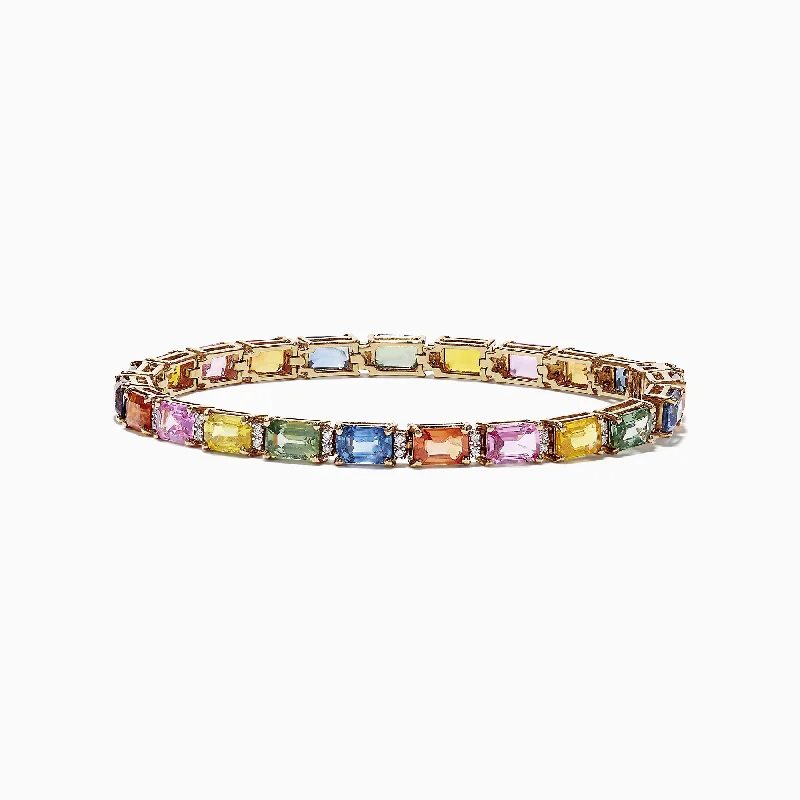 Glass Bead Bracelets-Watercolors 14K Yellow Gold Multi-Sapphire Diamond Bracelet, 14.51 TCW