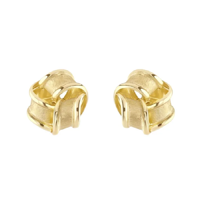 Luxury Designer Earrings-9ct Yellow Gold Satin & Polished Ribbon Knot Stud Earrings