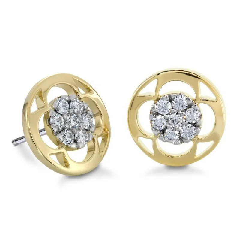 Bohemian Hoop Earrings-18ct Yellow Gold & Platinum Coplet Pave Set Diamond Stud Earrings