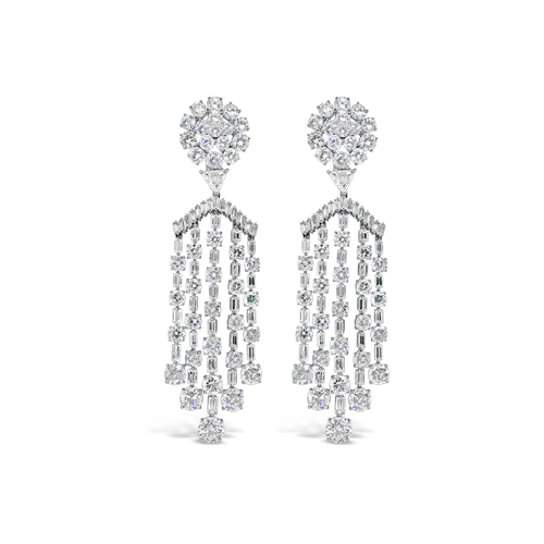 Silver Earrings for Women-Diamond Chandelier Estate Earrings