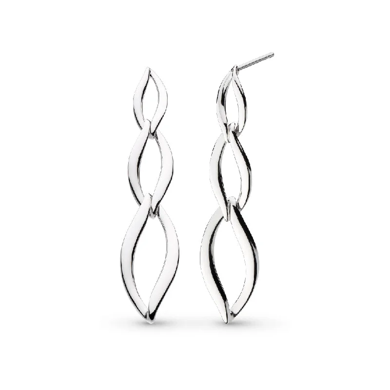 Multi-layered Drop Earrings-Silver Entwine Twine Link Trio Drop Earrings