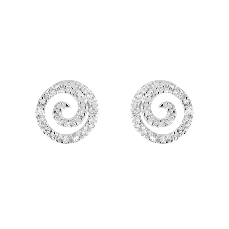 Custom Drop Earrings-18ct White Gold Diamond Set Circle Swirl Stud Earrings