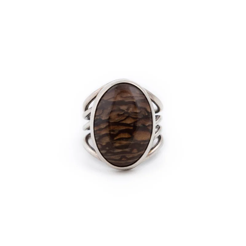 Simple Platinum Wedding BandRolling Hills Jasper Ring