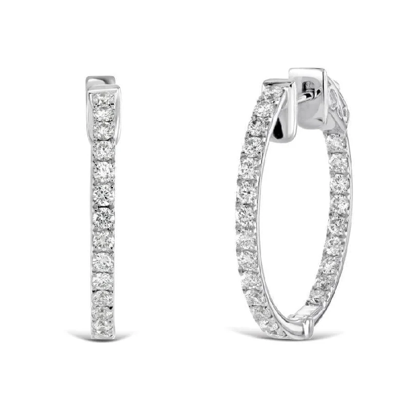 Long Sterling Silver Earrings-0.72ct Round Brilliant Cut Diamond 18ct White Gold Hinged Hoop Earrings