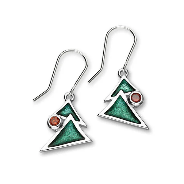 Beautiful Earrings-Festive Sterling Silver Cubic Zirconia & Enamel Christmas Tree Drop Earrings, ECE26