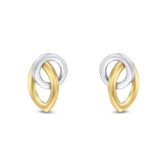 Stud Earrings for Weddings-9ct Yellow & White Gold Marquise and Circle Stud Earrings 14x9mm