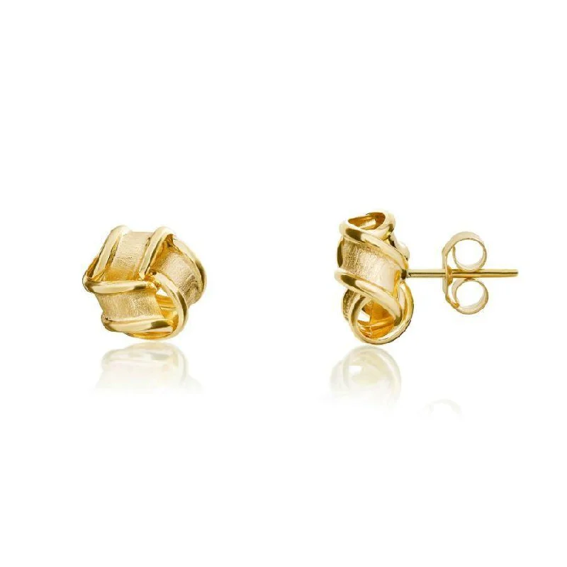 Pear Earrings-9ct Yellow Gold Frosted Ribbon Knot Stud Earrings