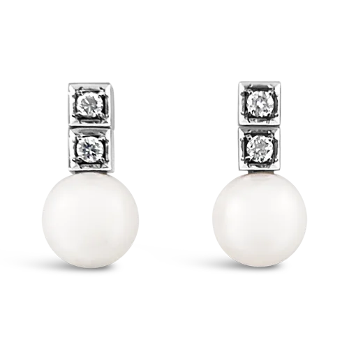 Vintage Earrings-Diamond & Pearl Earrings