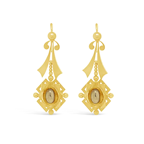 Earrings for Teenagers-Yellow Gold Antique Dangle Earrings