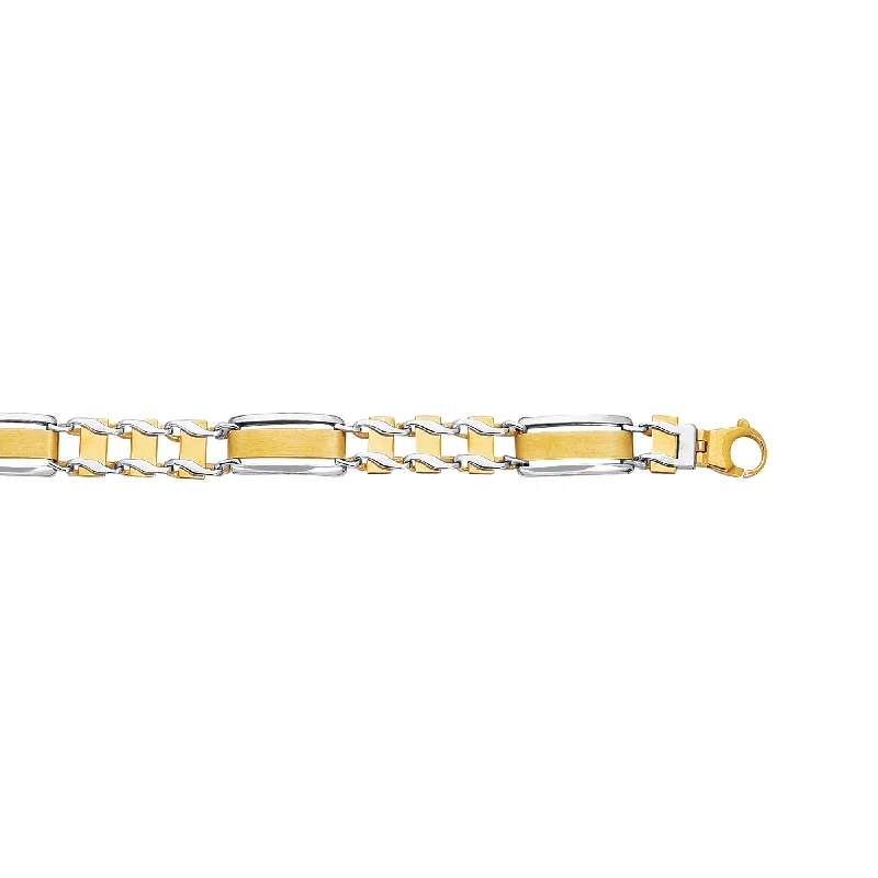 Beaded Bracelets-14K Two-tone Gold Railroad Link Bracelet