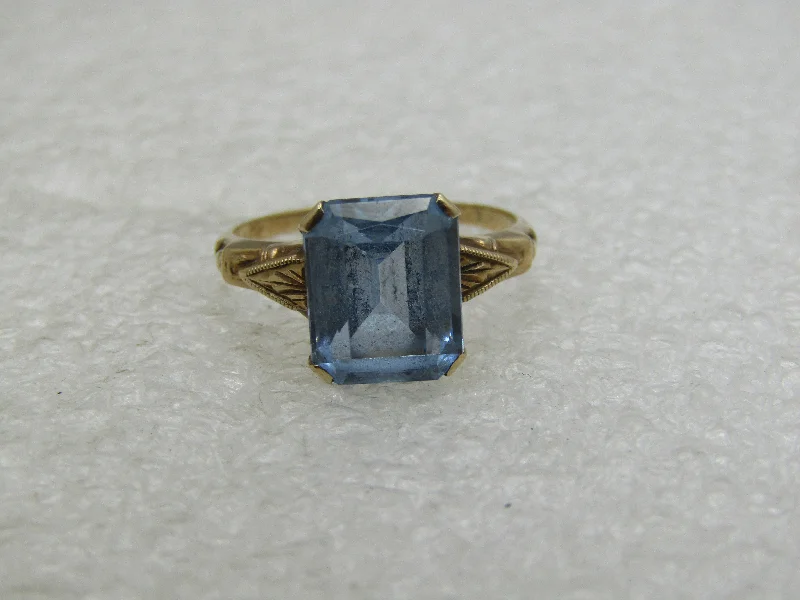 Vintage Wedding Ring for WomenVintage 10kt Blue Topaz Princess Cut Ring, Art Deco, Sz. 7, 3CTW