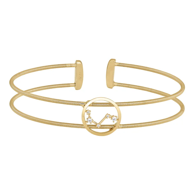 Personalized Bracelet For Gift-Gold Finish Sterling Silver Cable Cuff Constellation Bracelet with Simulated Diamonds - Aries