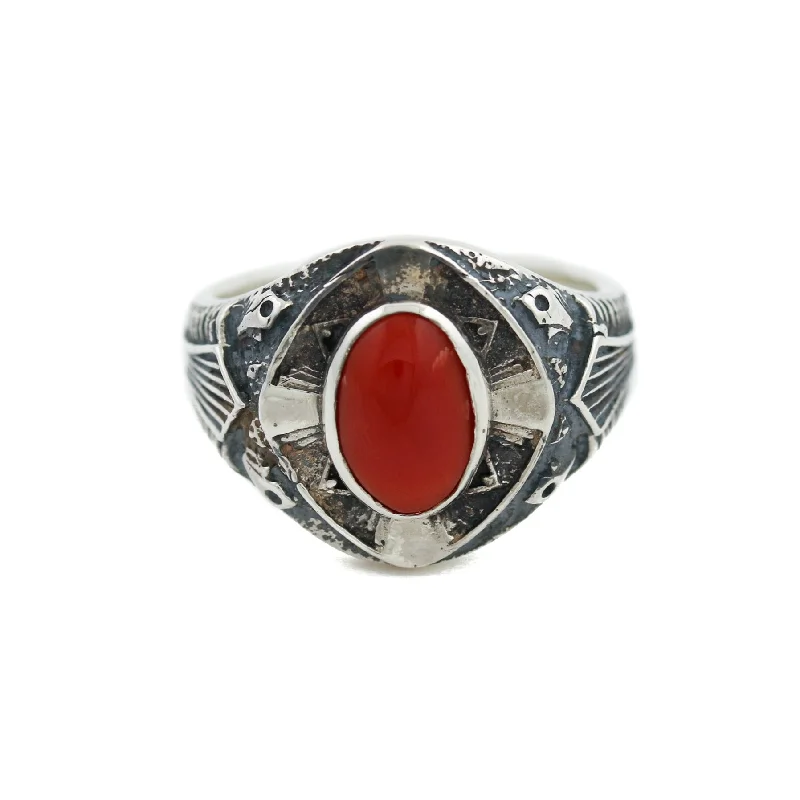 Custom Silver Wedding Ring with GemstonesSilver x Red Coral "St. Augustine" Ring