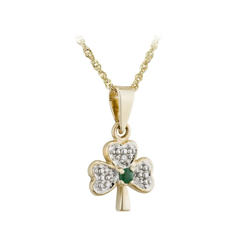 Personalized Men's Promise Ring-Luxury Pendant Necklace Set-9K Gold Green Agate Shamrock Pendant