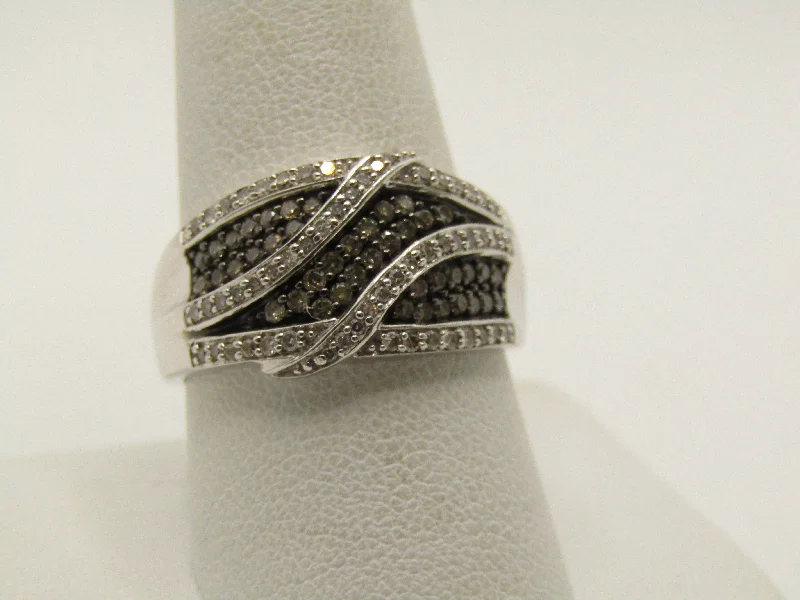 Wedding Ring with Engraving10kt Clear & Cognac Diamond Cigar Band Ring, Sz. 10