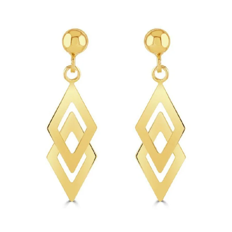 Dangle Pearl Earrings-9ct Yellow Gold Double Kite Drop Earrings