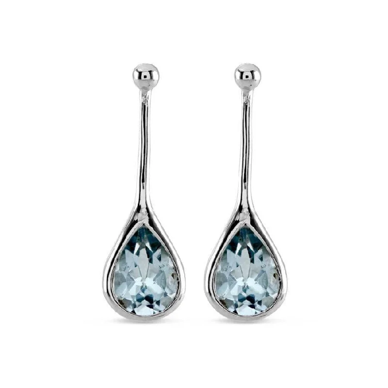 Colorful Drop Earrings for Weddings-9ct White Gold Blue Topaz Bezel Set Drop Earrings