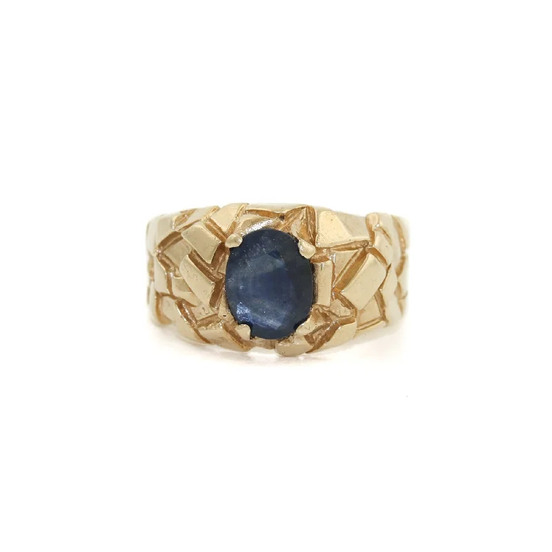 Custom Wedding Set for Her and HimAbstract 14 K Gold x Raw Sapphire Ring