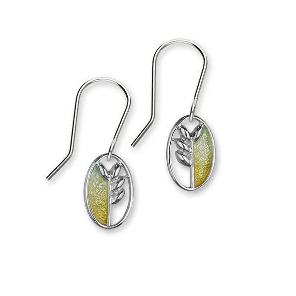 Sterling Silver Stud Earrings-Tranquility Sterling Silver & Green/Yellow Enamel Oval Drop Earrings, EE290