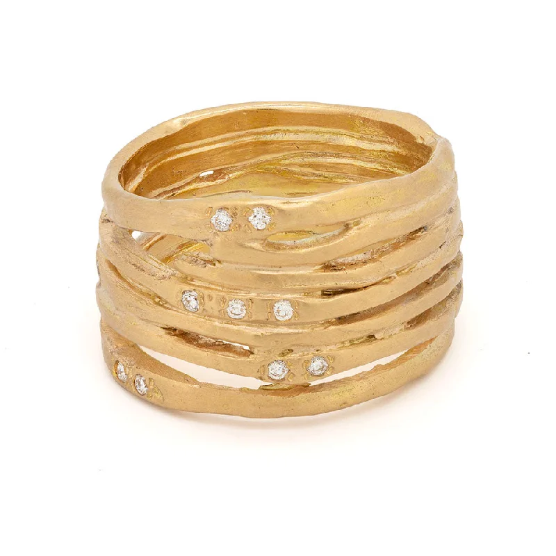 Custom Wedding Band for Special OccasionsTextured Gold Multi Band Ring with Diamonds