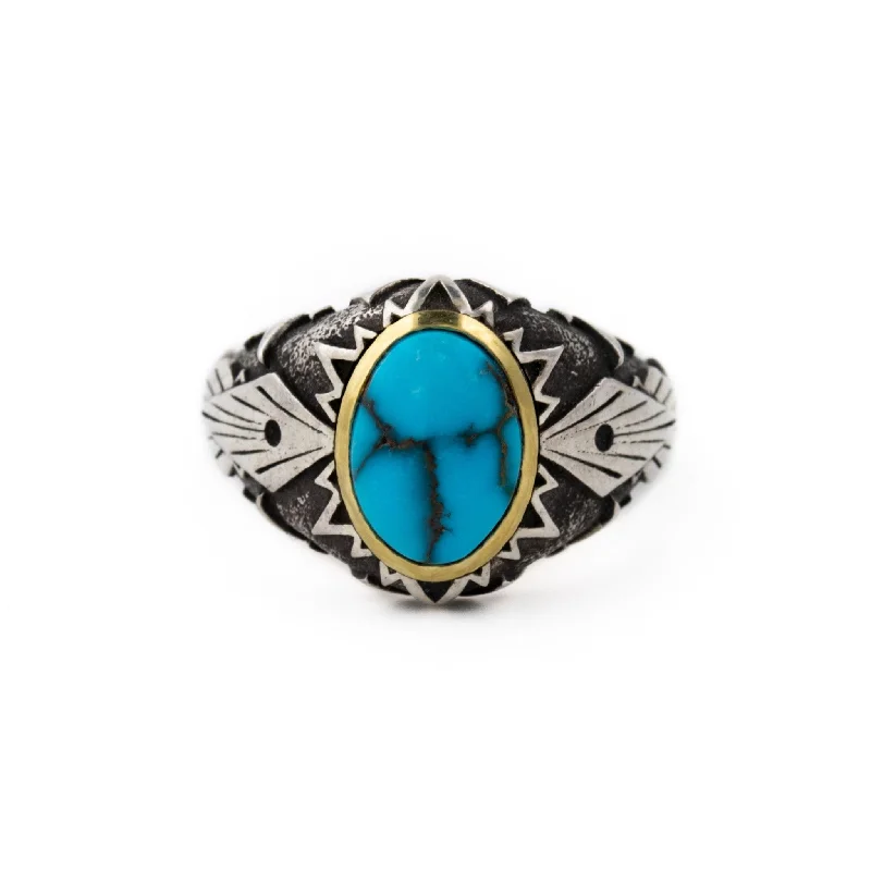 Customizable Wedding Ring Set with Diamonds"Cimmerian Sun" Ring w/ Egyptian Turquoise