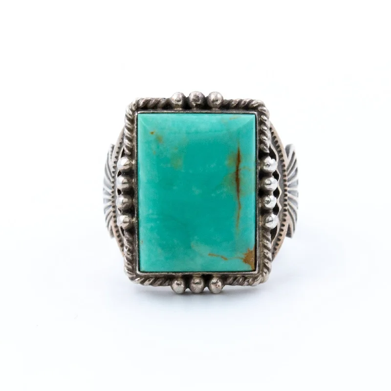 Custom Name Ring for CouplesSquare-Cut Baby Blue Turquoise Ring